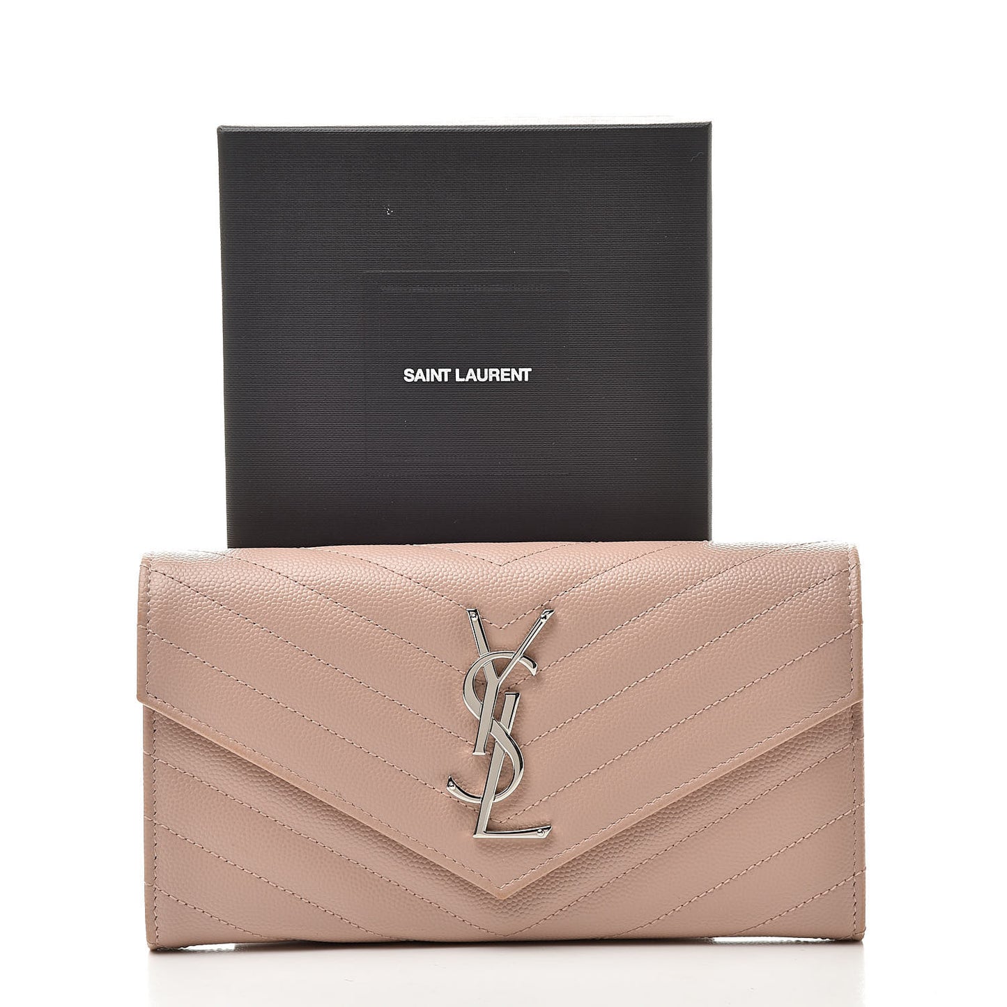 Grain De Poudre Matelasse Chevron Monogram Wallet Pale Pink