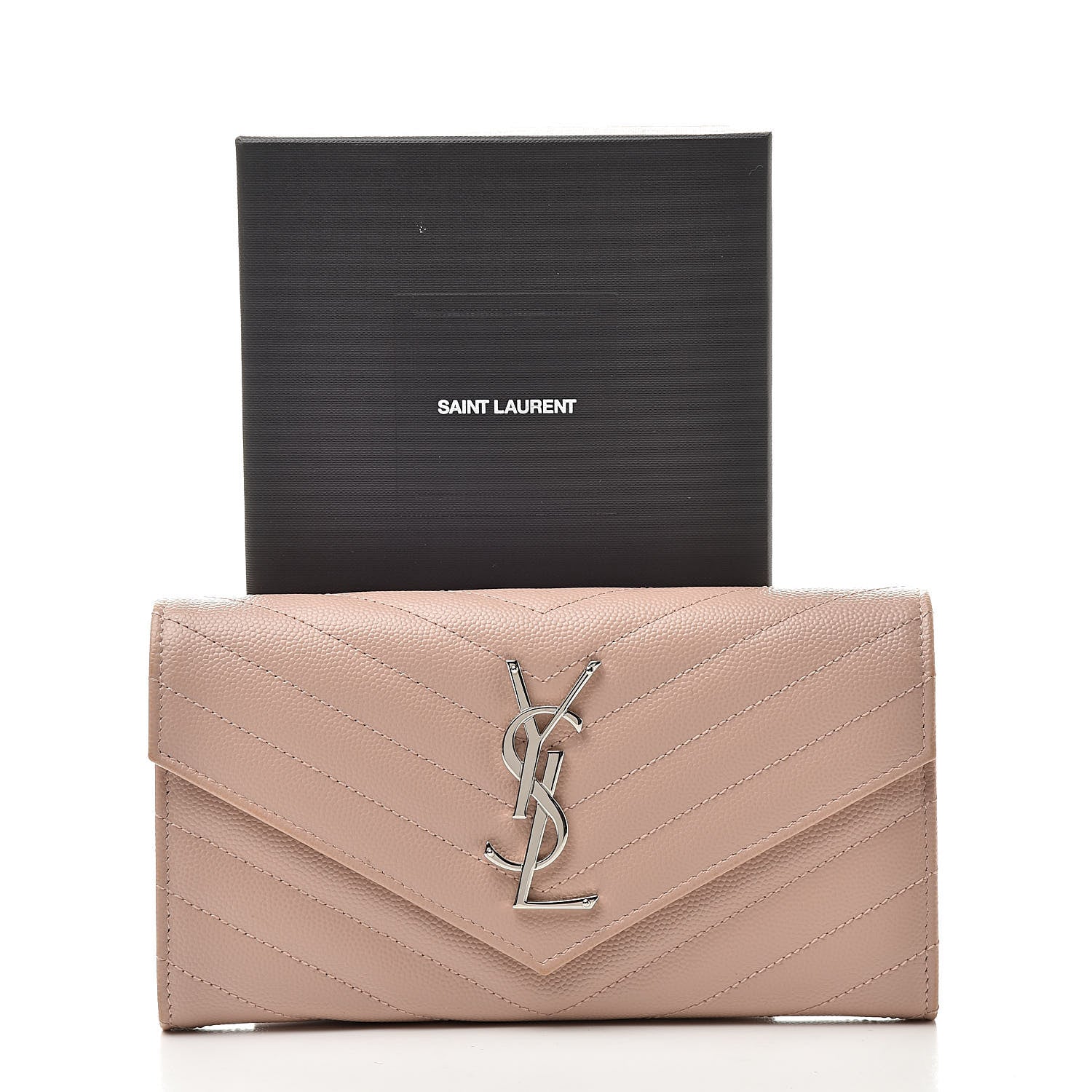 Saint Laurent Grain De Poudre Matelasse Chevron Monogram Wallet Pale Pink 8 of 8