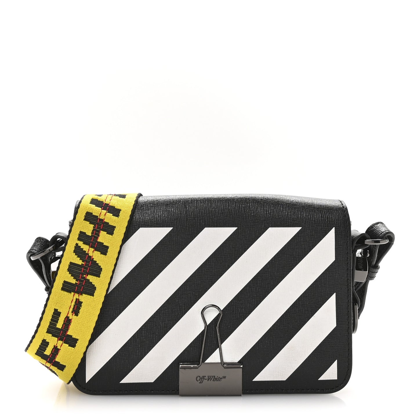 Saffiano Striped Mini Diag Binder Clip Bag Black White Yellow