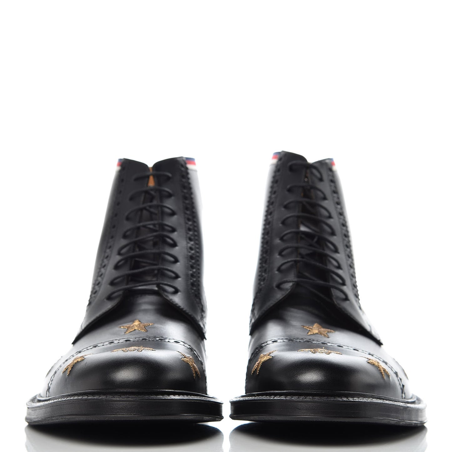 Calfskin Sylvie Web Bee Star Embroidered Mens Brogue Captoe Boots 10.5 Black