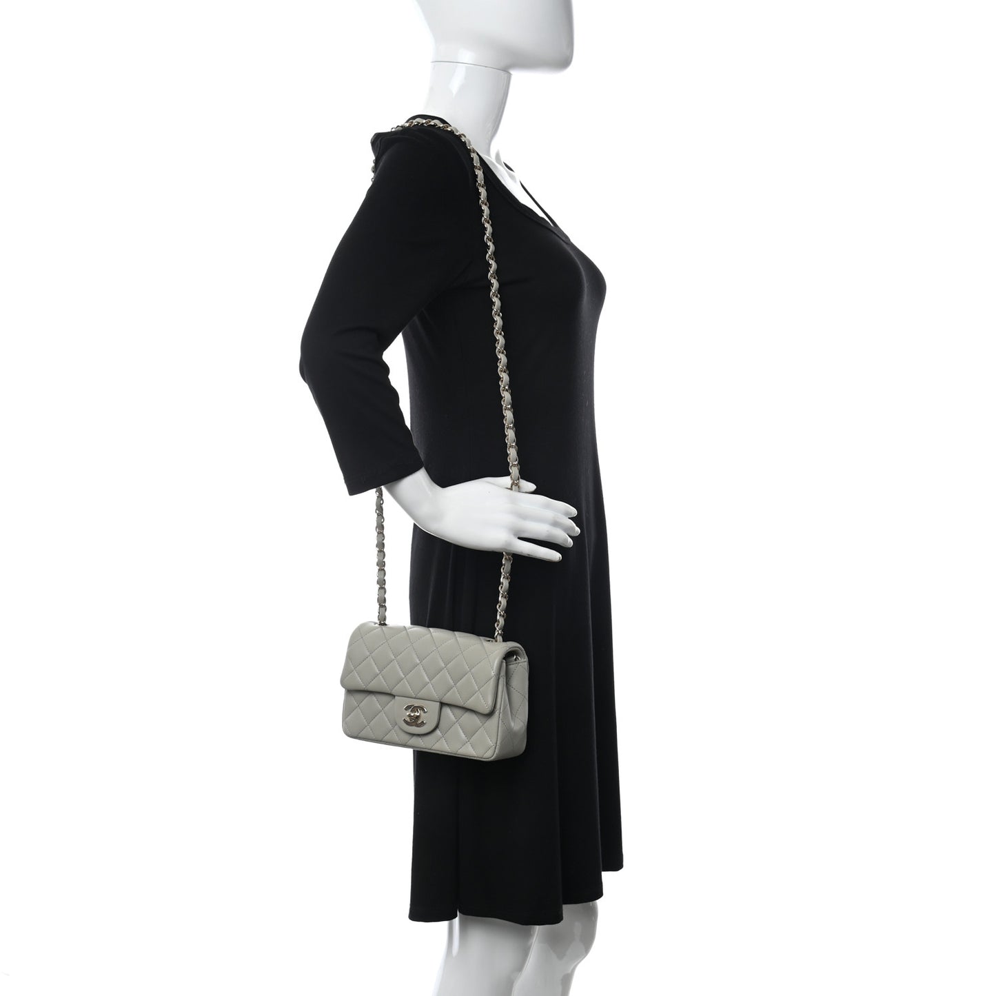 Lambskin Quilted Mini Rectangular Flap Grey