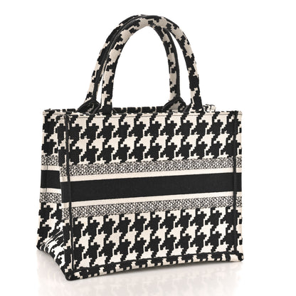 Christian Dior CHRISTIAN DIOR Canvas Houndstooth Embroidered Small Book Tote Black White 2 of 11