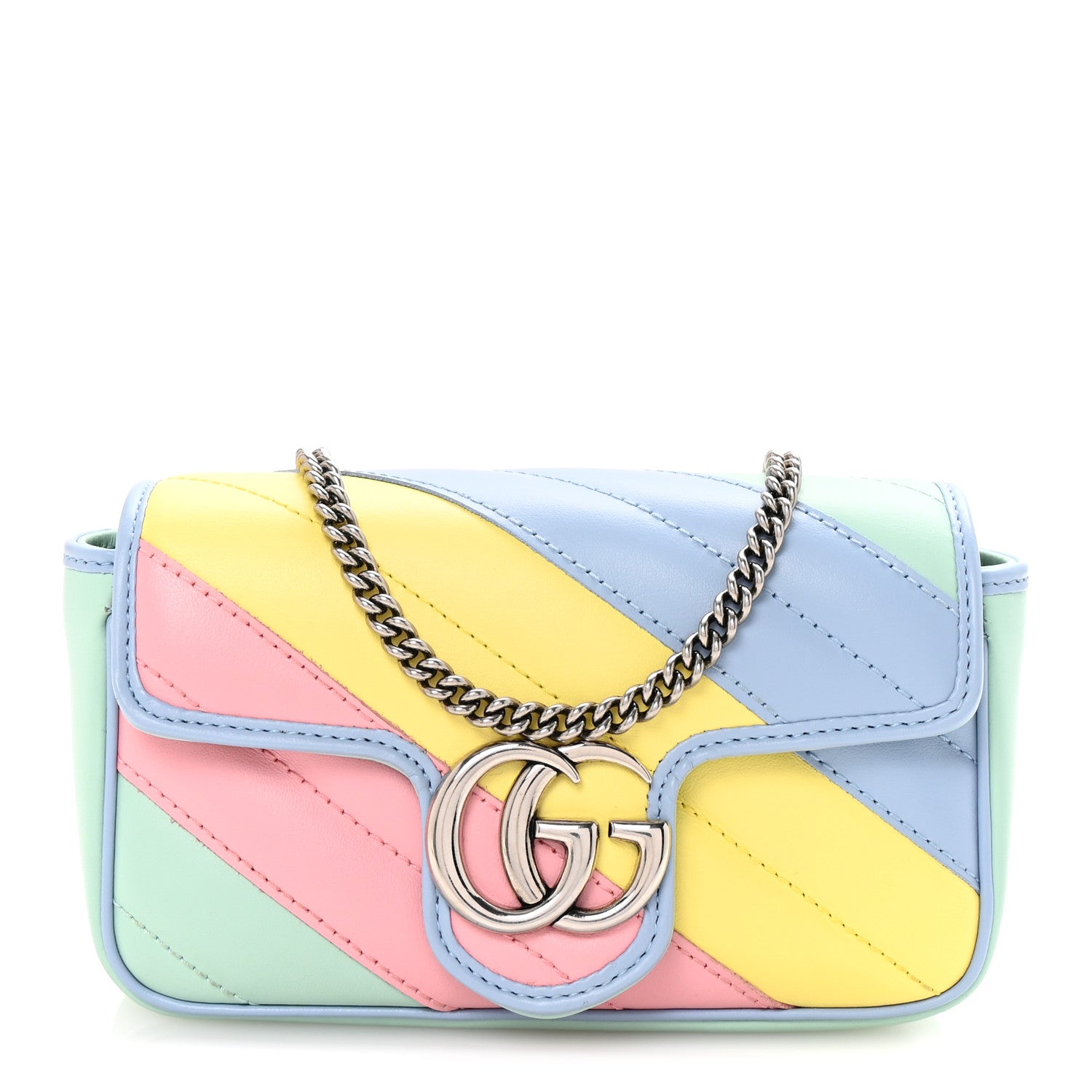 Gucci Calfskin Matelasse Diagonal Super Mini GG Marmont Shoulder Bag Multicolor Pastel 1 of 10