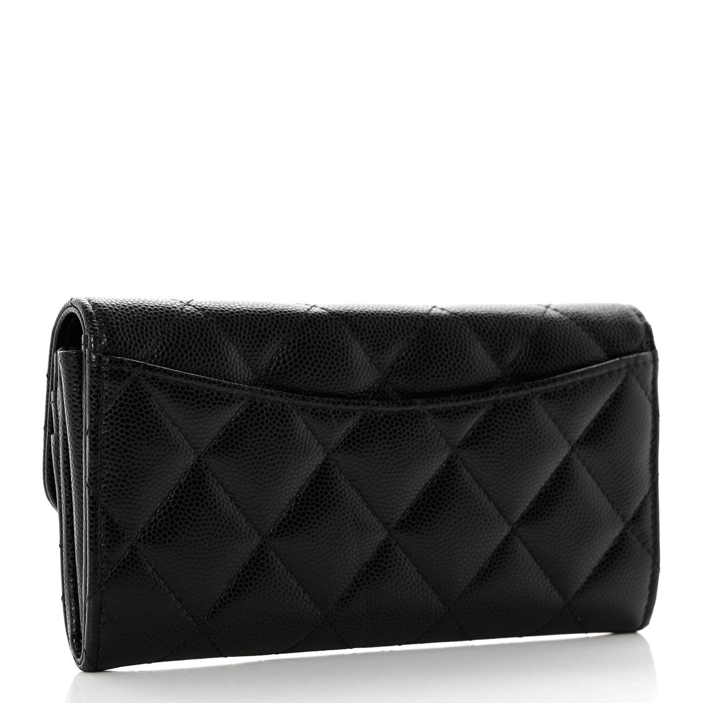 Caviar Quilted Medium Gusset Flap Wallet Black