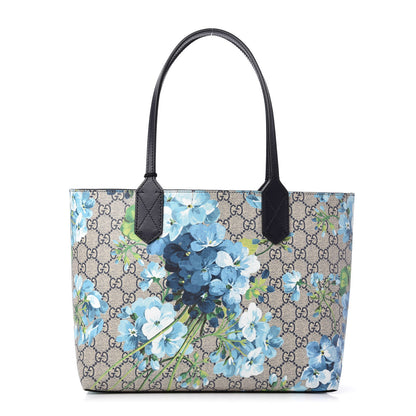 Gucci GG Supreme Monogram Blooms Small Reversible Tote Beige Blue Navy 1 of 11