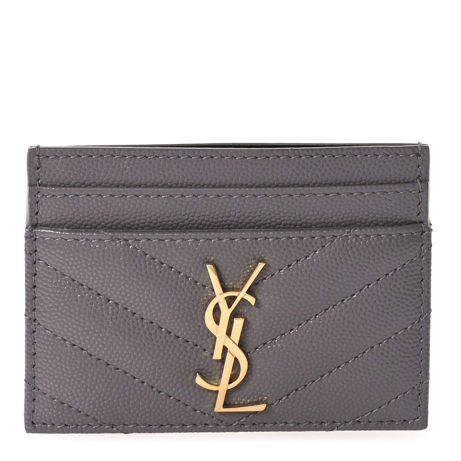 Saint Laurent Grain De Poudre Matelasse Chevron Monogram Credit Card Case Fog 1 of 8