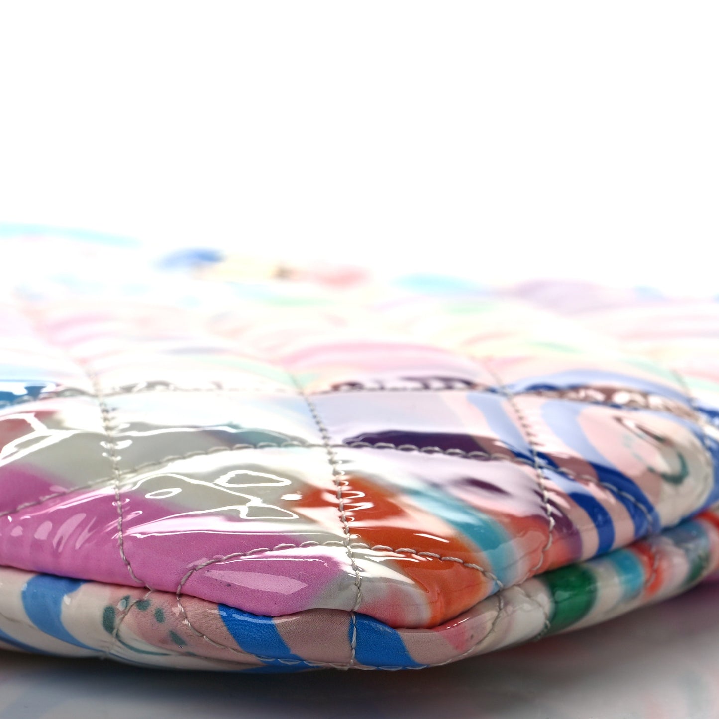 Patent Calfskin Printed Quilted Large Cosmetic Case Multicolor