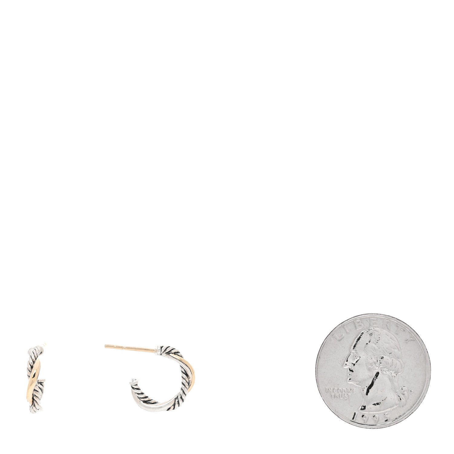 David Yurman Sterling Silver 14K Yellow Gold 3mm Petite Infinity Huggie Hoop Earrings 2 of 5