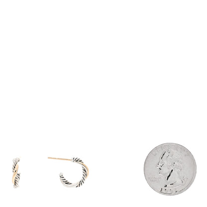 David Yurman Sterling Silver 14K Yellow Gold 3mm Petite Infinity Huggie Hoop Earrings 2 of 5
