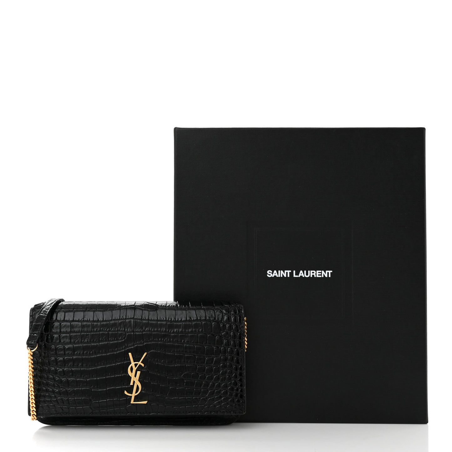 Crocodile Embossed Monogram Phone Holder Crossbody Black