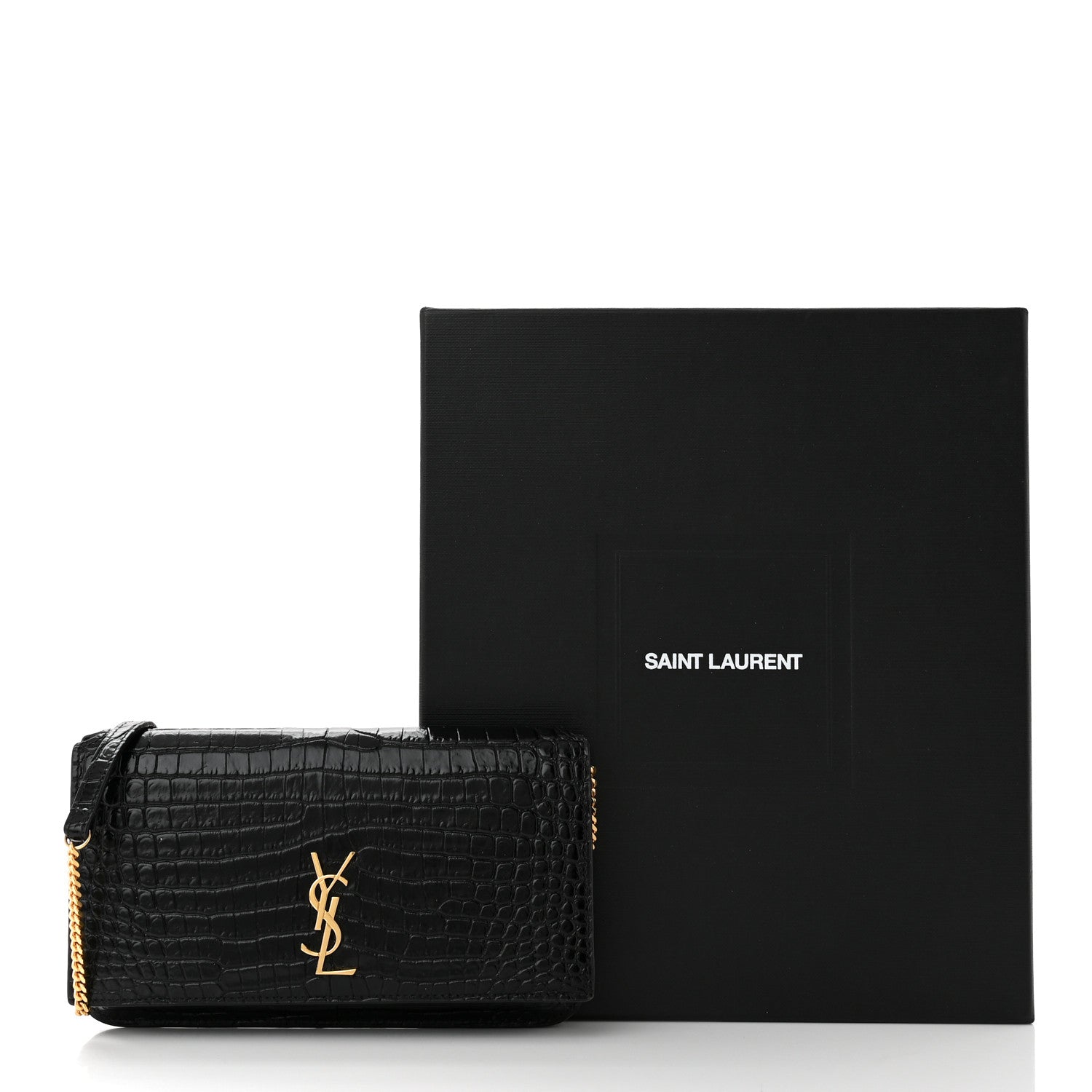Saint Laurent Crocodile Embossed Monogram Phone Holder Crossbody Black 11 of 11