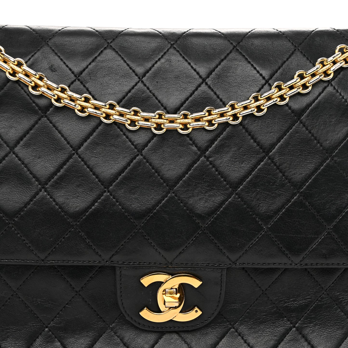 Lambskin Quilted Medium Double Flap Bijoux Chain Black