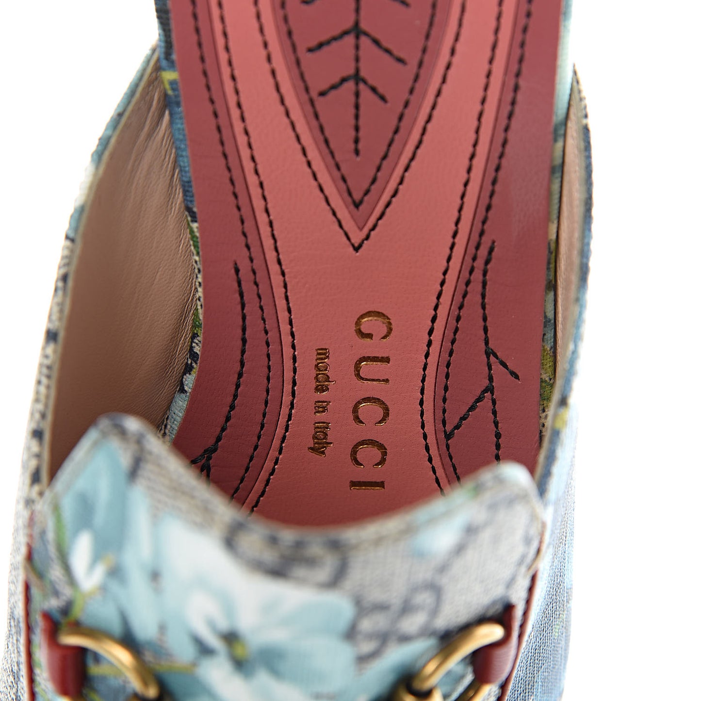 GG Supreme Monogram Blooms Womens Princetown Slippers 37.5 Beige Blue Navy Hibiscus Red