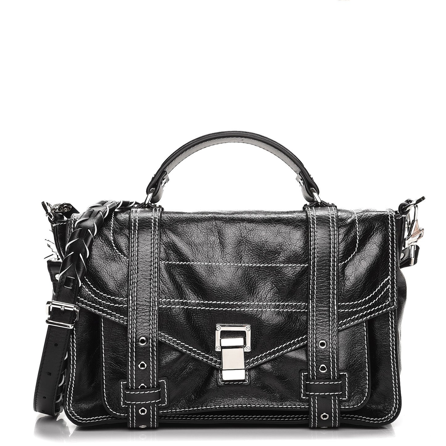 Calfskin Medium Contrast Stitching PS1 Satchel Black