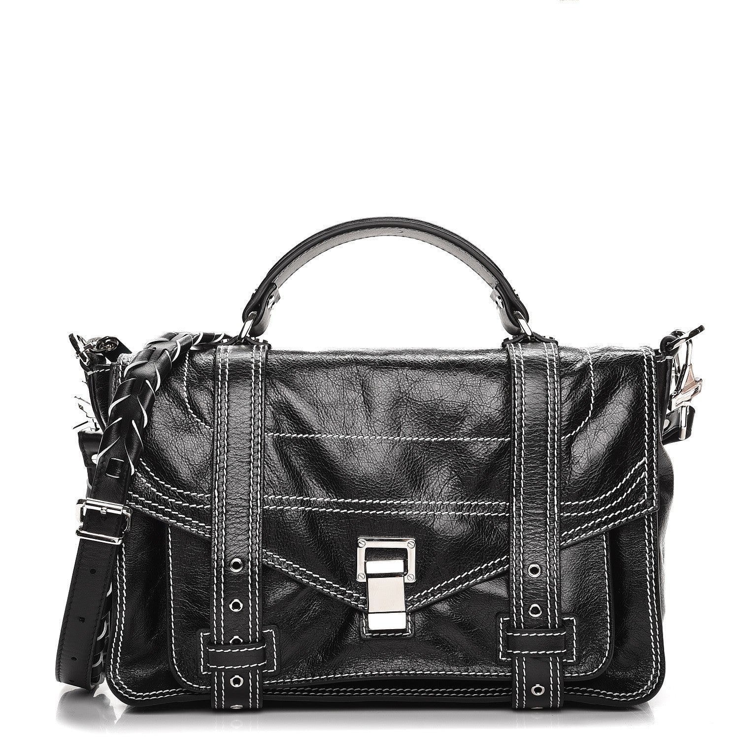 Proenza Schouler Calfskin Medium Contrast Stitching PS1 Satchel Black 1 of 8
