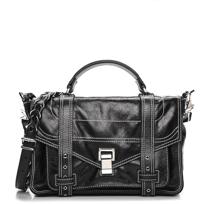 Proenza Schouler Calfskin Medium Contrast Stitching PS1 Satchel Black 1 of 8