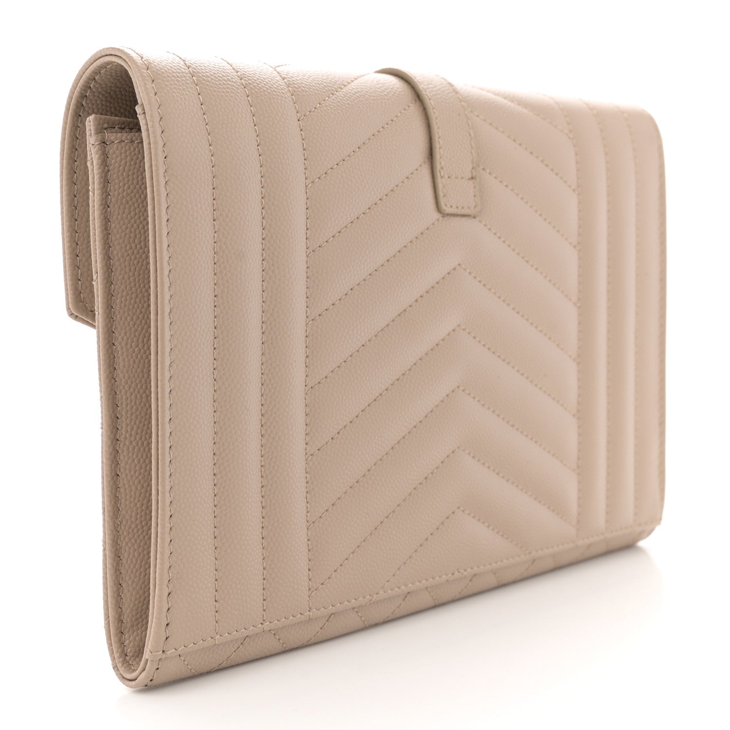 Saint Laurent Grain De Poudre Textured Mixed Matelasse Triquilt Monogram Clutch Dark Beige 3 of 8