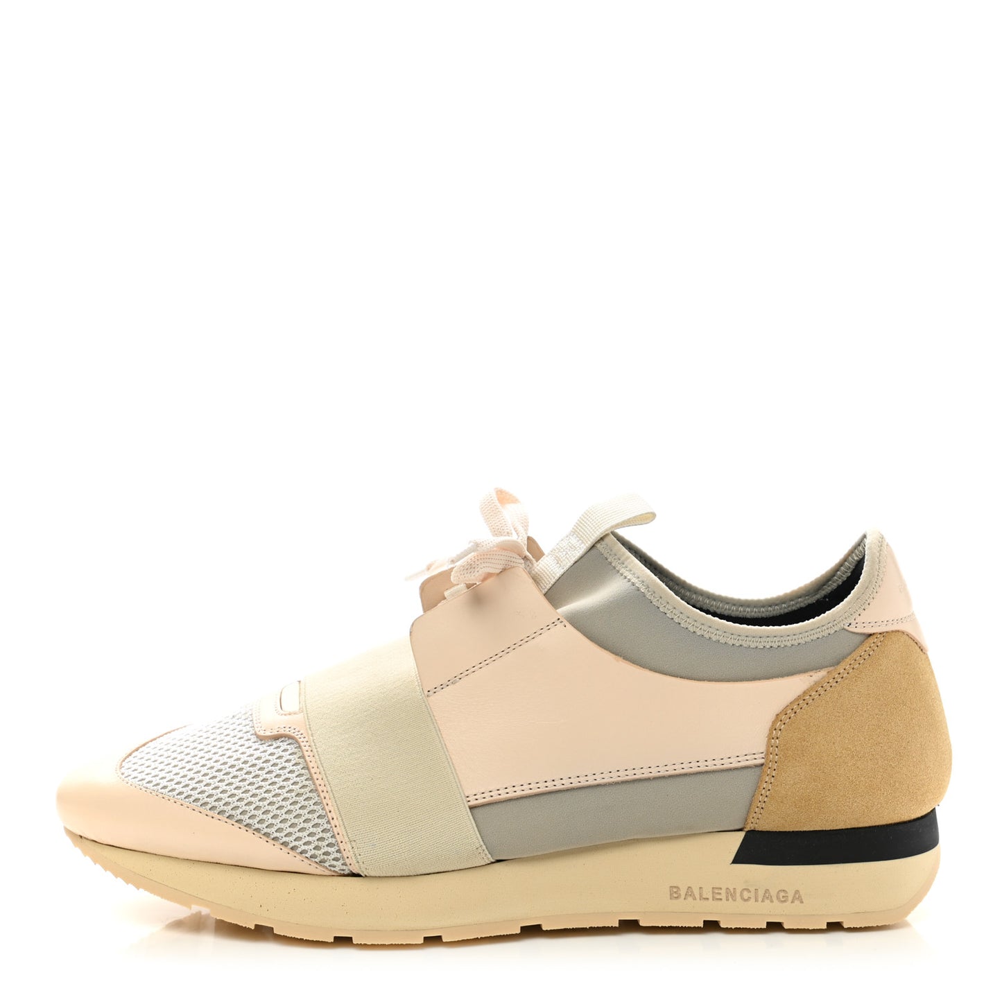 Mesh Calfskin Neoprene Suede Womens Race Runner Sneakers 42 White Black Craie Beige
