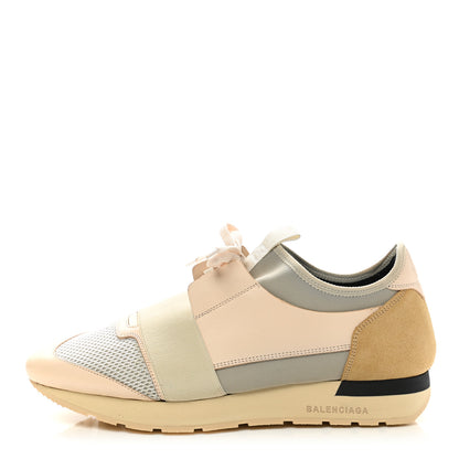 Balenciaga Mesh Calfskin Neoprene Suede Womens Race Runner Sneakers 42 White Black Craie Beige 1 of 9