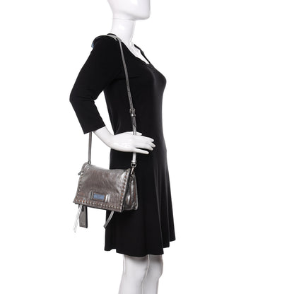 Prada Metallic Glace Calfskin Studded Etiquette Flap Silver 2 of 11