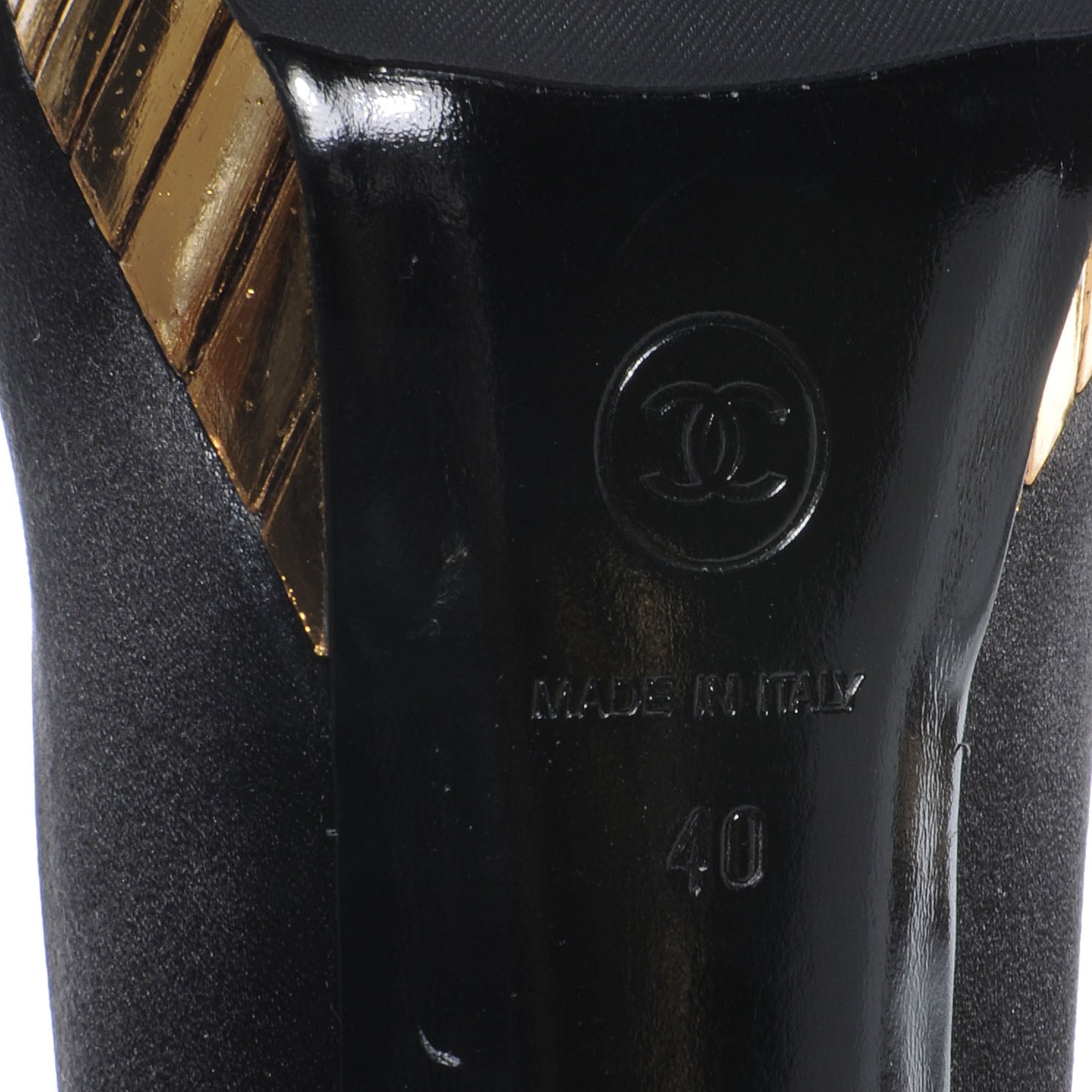 Chanel Satin Plateau Pumps 40 Black Gold 6 of 8