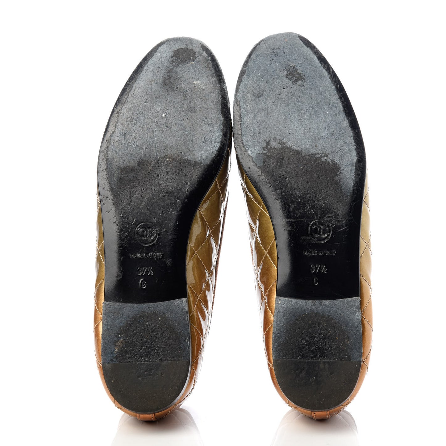 Metallic Patent Quilted CC Cap Toe Ballerina Flats 37.5 Bronze Grey