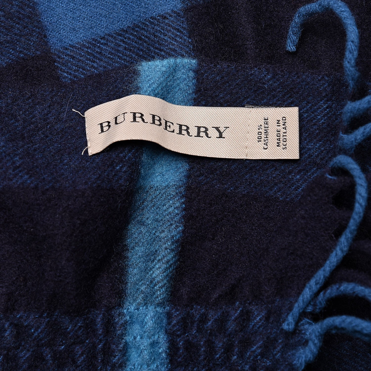 Burberry Cashmere Check Ruched Fringe Scarf Blue 4 of 4