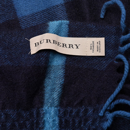 Burberry Cashmere Check Ruched Fringe Scarf Blue 4 of 4