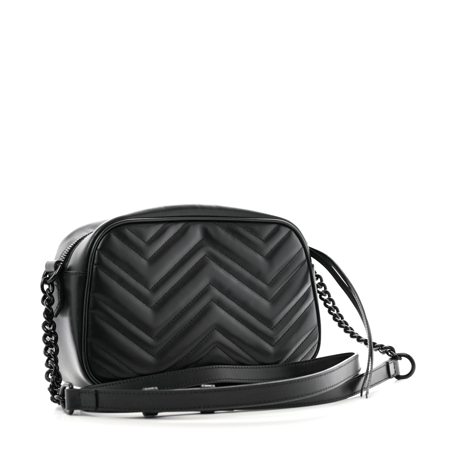Calfskin Matelasse Monochrome Small GG Marmont Chain Shoulder Bag Black