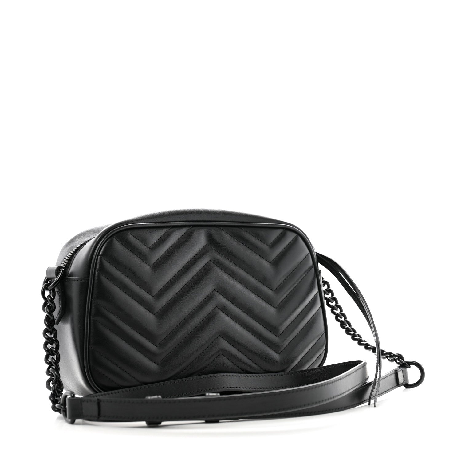 Gucci Calfskin Matelasse Monochrome Small GG Marmont Chain Shoulder Bag Black 3 of 11