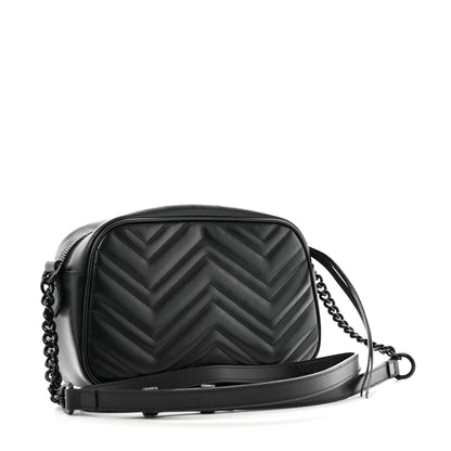 Gucci Calfskin Matelasse Monochrome Small GG Marmont Chain Shoulder Bag Black 3 of 11