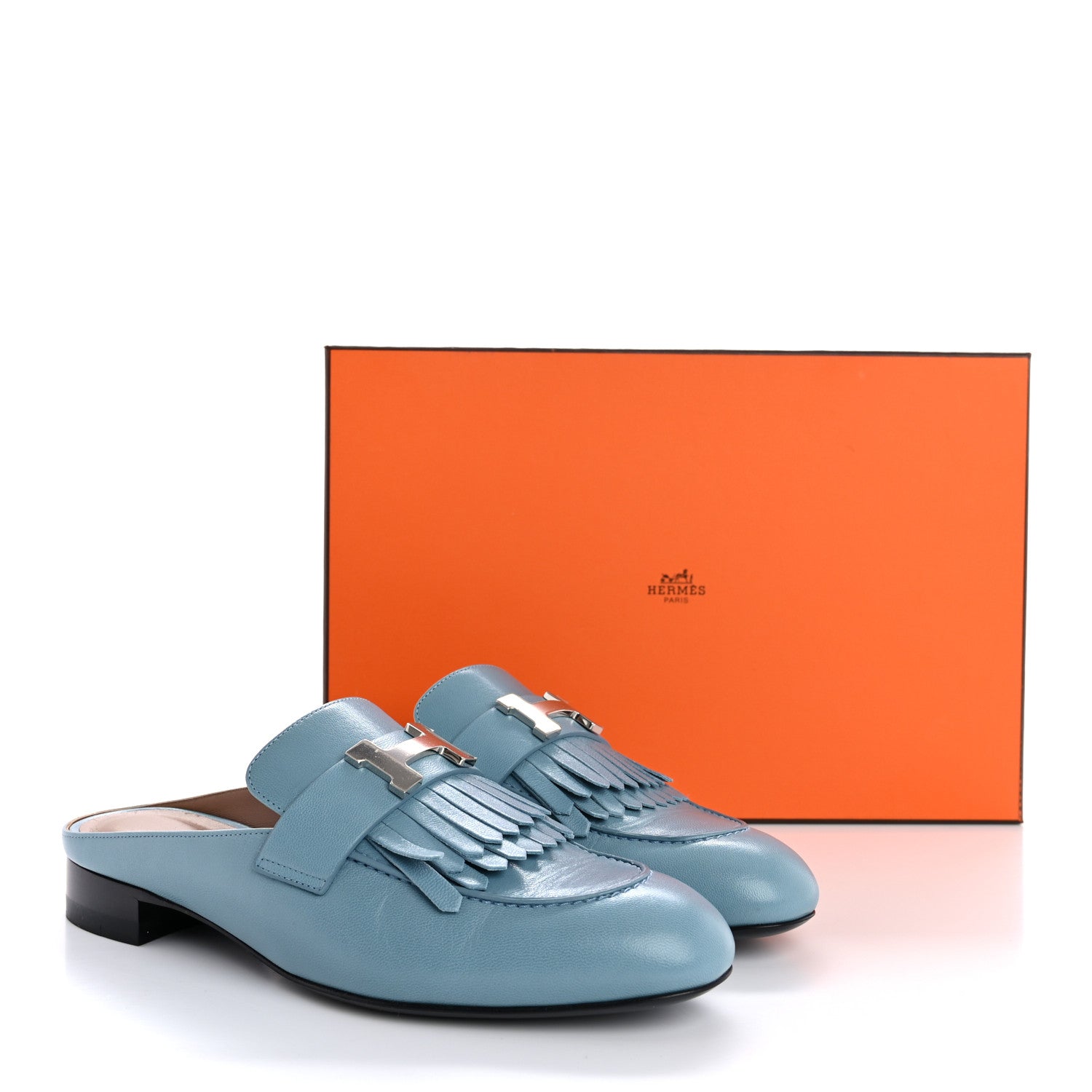 Hermes Goatskin Rivoli Mules   36 Bleu Ciel 12 of 12