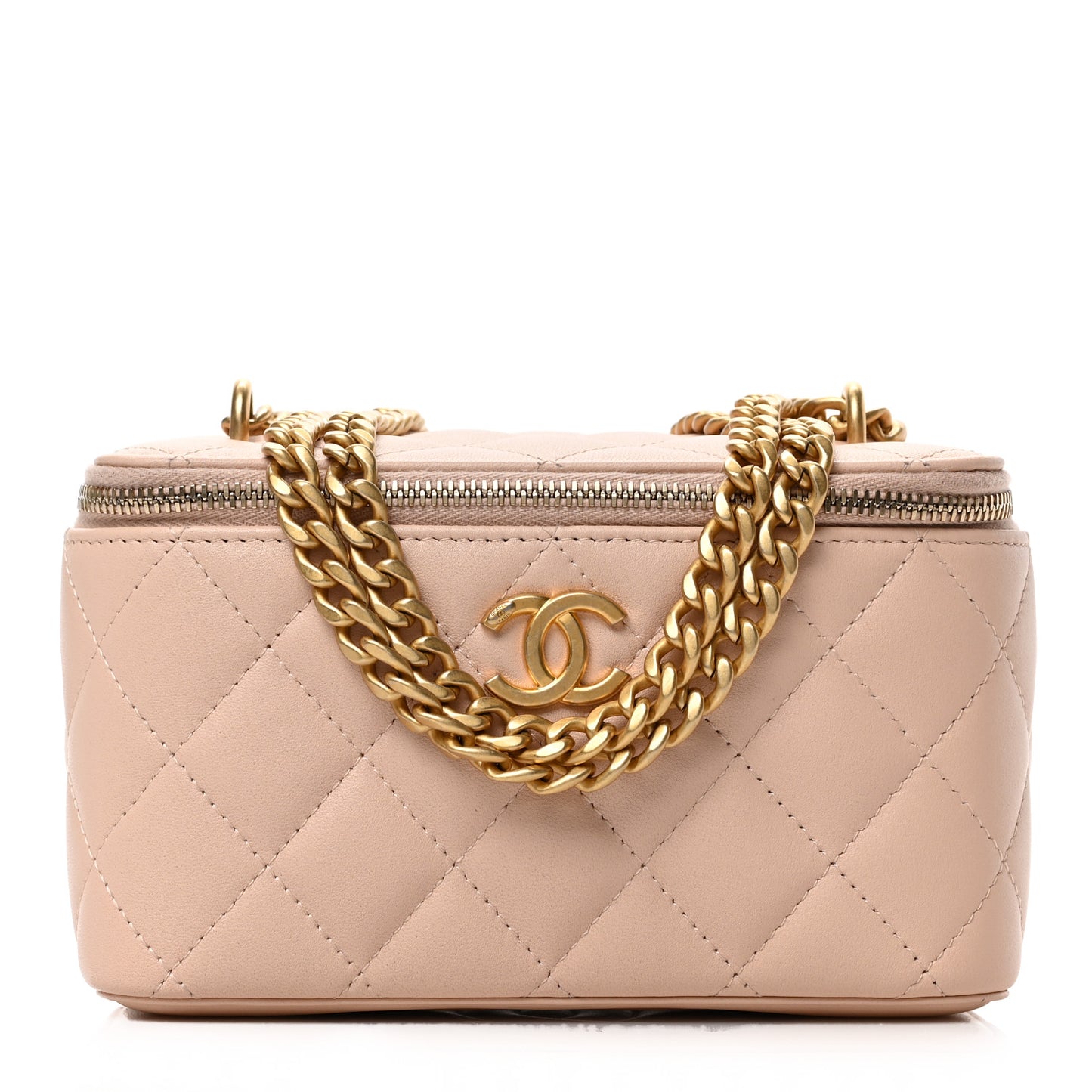 Lambskin Quilted Sweet Camellia Small Vanity Case With Chain Pink