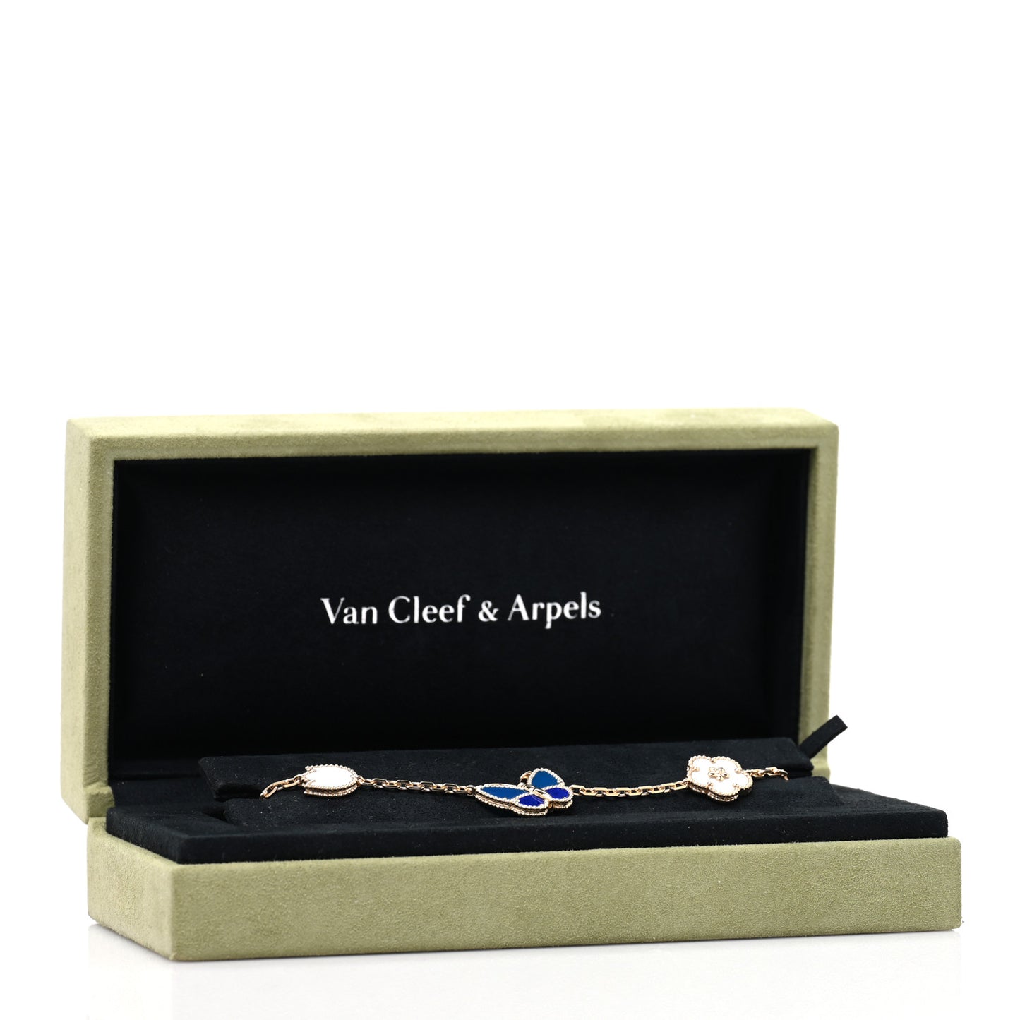 18K Yellow Gold Agate Lapis Lazuli Mother of Pearl 5 Motifs Lucky Spring Bracelet