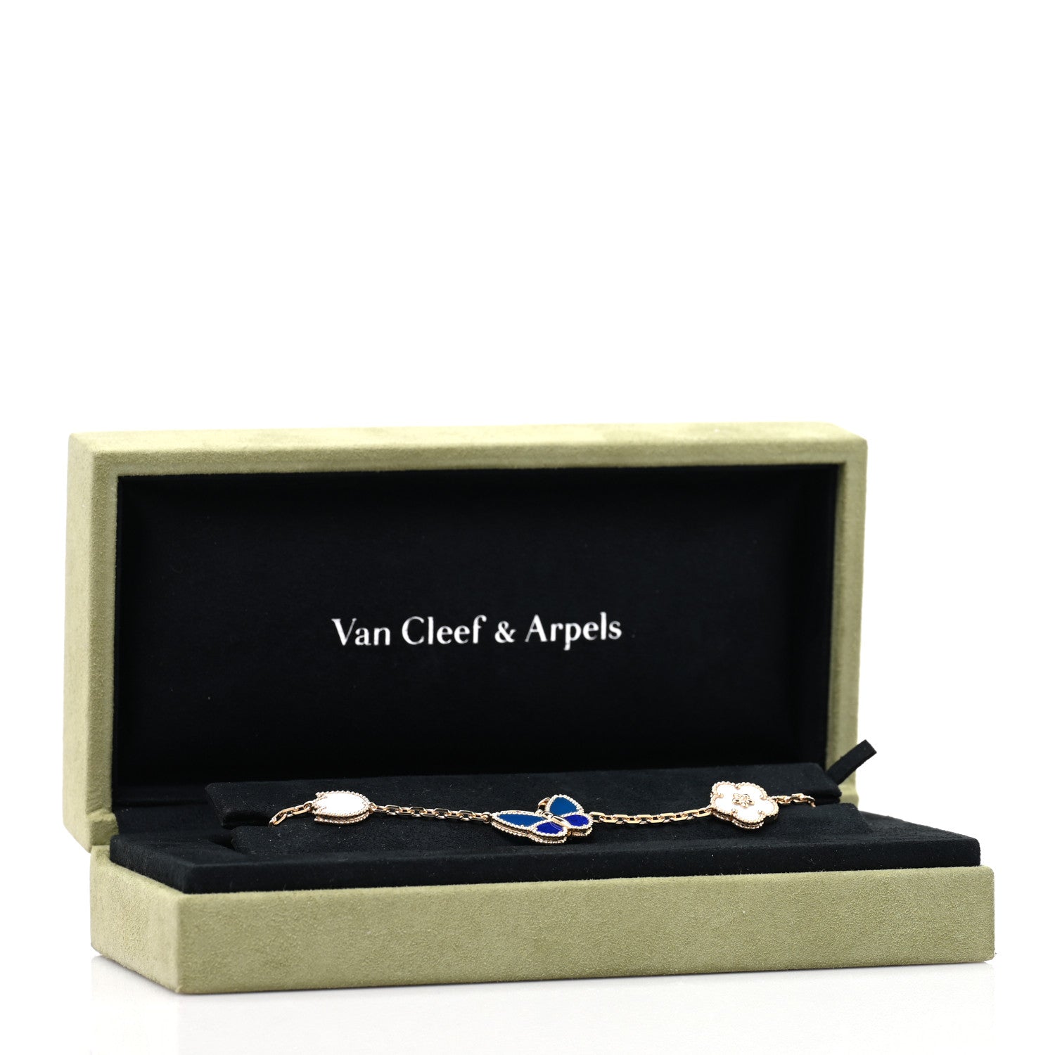 Van Cleef & Arpels 18K Yellow Gold Agate Lapis Lazuli Mother of Pearl 5 Motifs Lucky Spring Bracelet 4 of 4