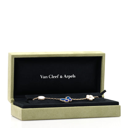 Van Cleef & Arpels 18K Yellow Gold Agate Lapis Lazuli Mother of Pearl 5 Motifs Lucky Spring Bracelet 4 of 4