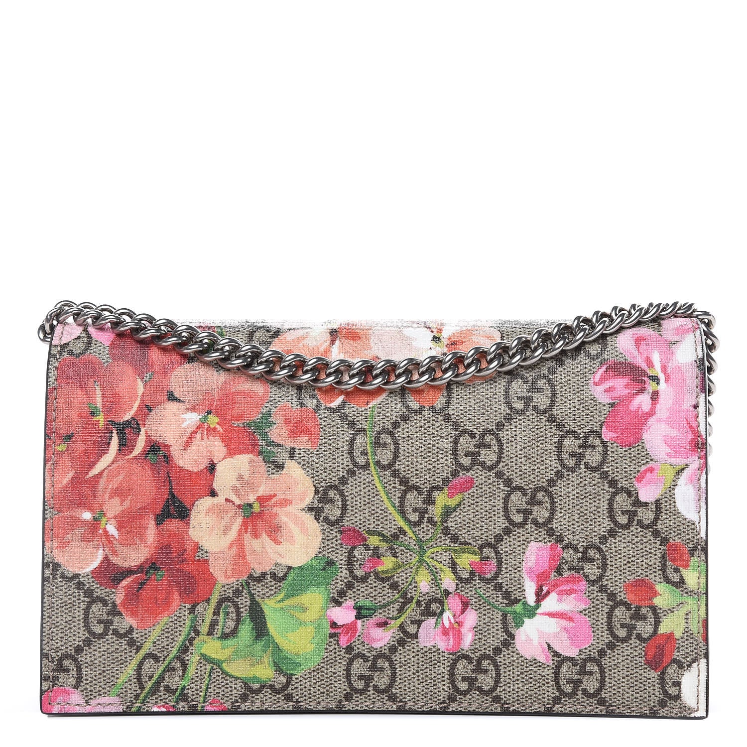 Gucci GG Supreme Monogram Blooms Chain Wallet Beige Multicolor Dry Rose 1 of 11