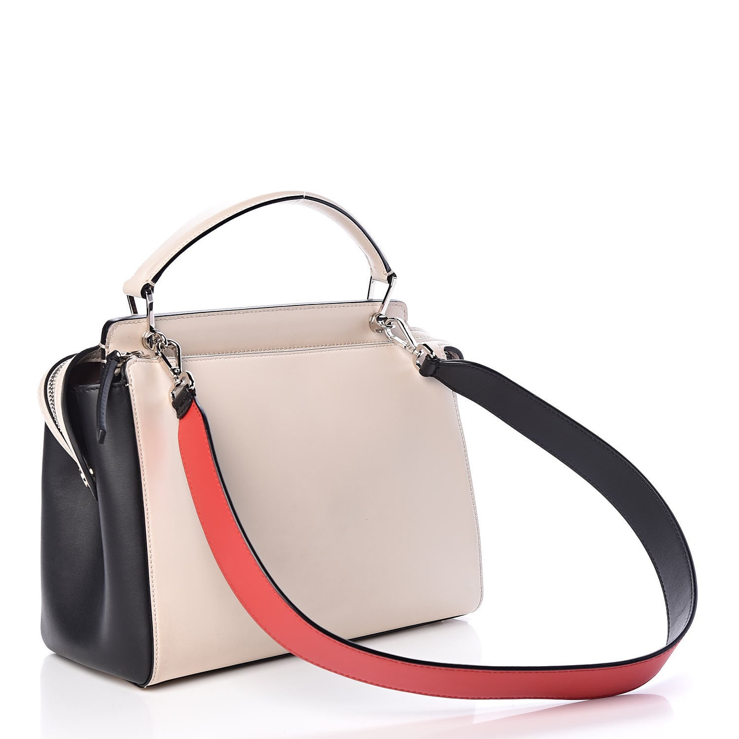 Fendi Vitello Baltico Shiny Nappa Lace Up DotCom Satchel Camelia Black Multicolor 4 of 11