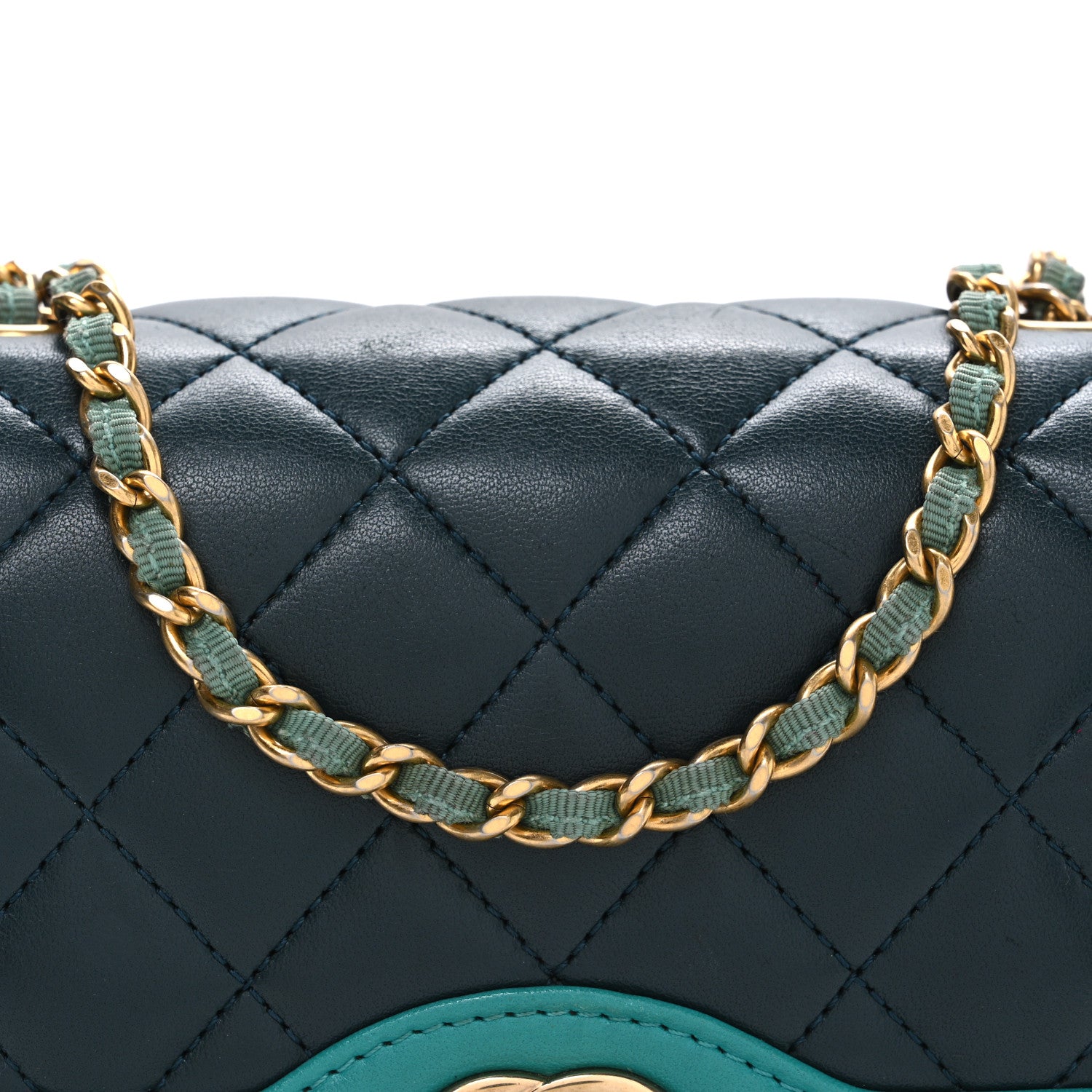 Chanel Lambskin Quilted Mini Two Tone Day Flap Navy Turquoise 8 of 10