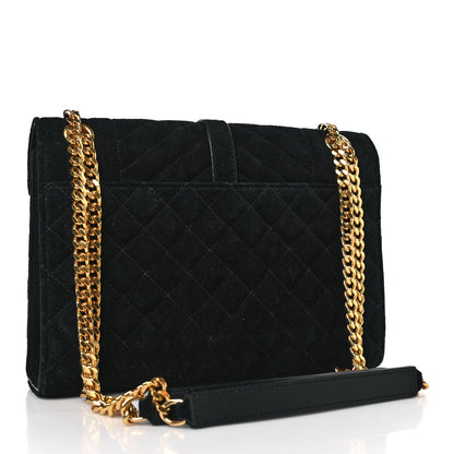 Saint Laurent Suede Mixed Matelasse Triquilt Medium Monogram Satchel Black 3 of 8