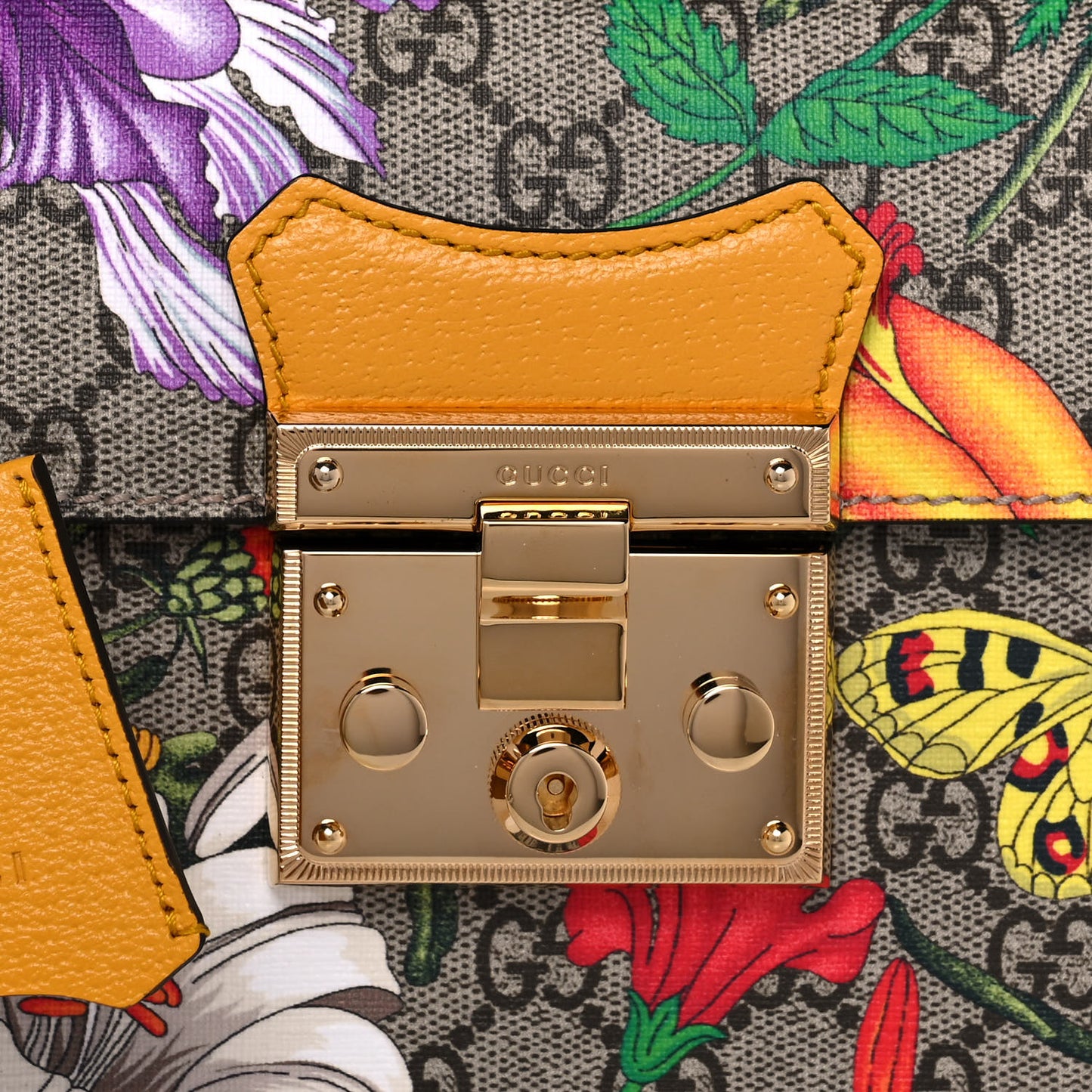 GG Supreme Monogram Flora Small Padlock Bamboo Shoulder Bag Beige Multicolor Crop