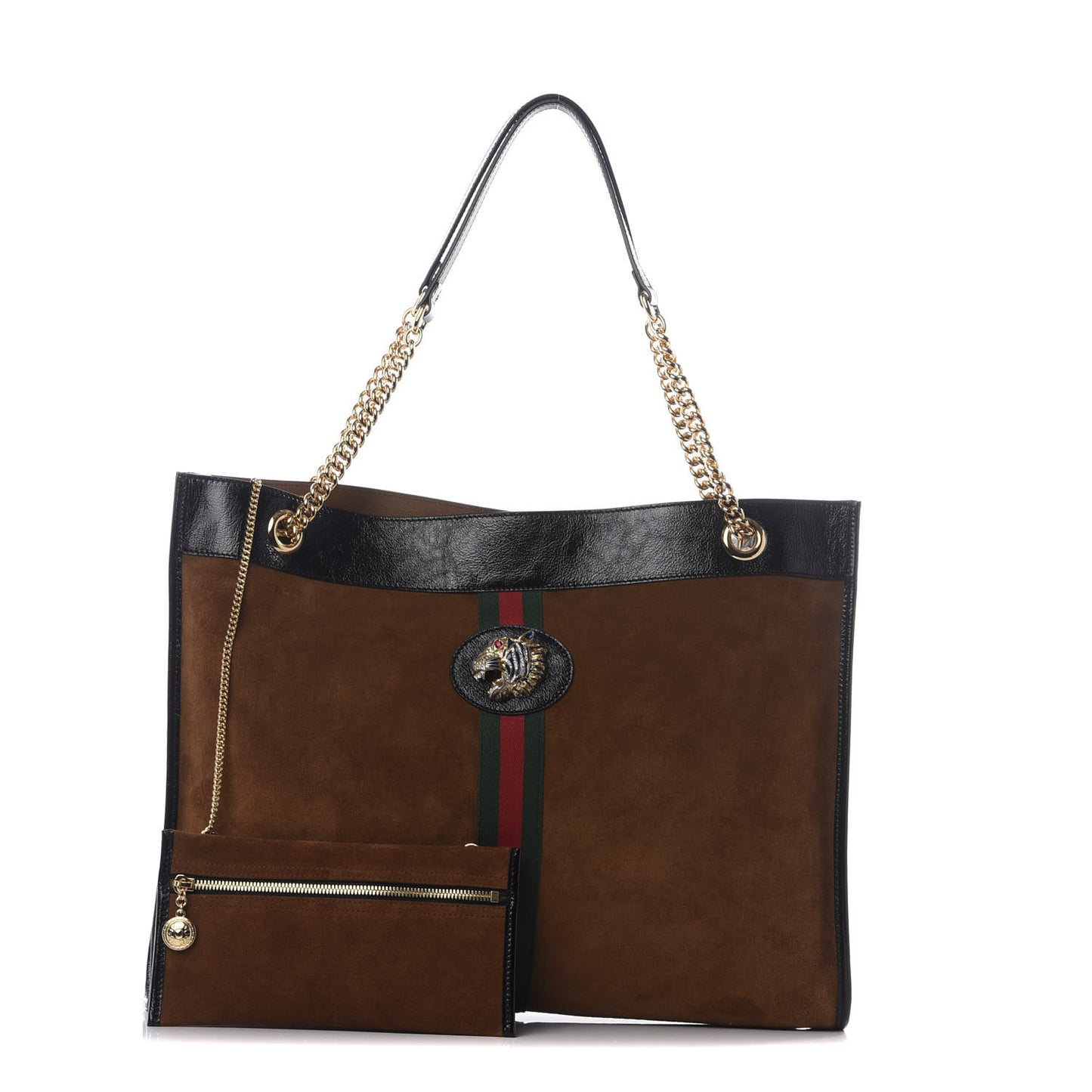 Suede Patent Large Rajah Chain Tote Nocciola Black