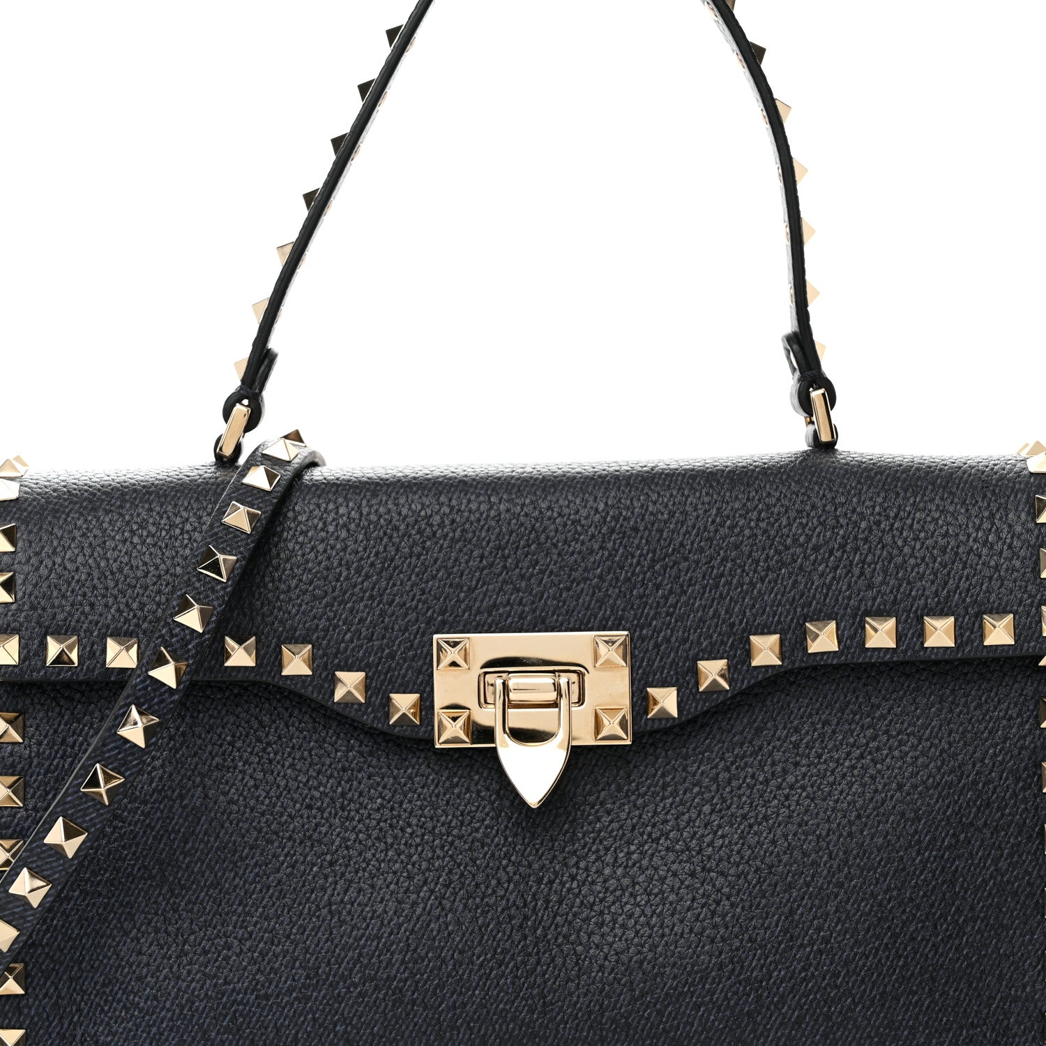 Valentino Garavani Pebbled Calfskin Small Rockstud Single Handle Flap Bag Deep Denim 7 of 9
