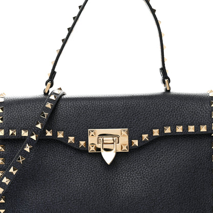 Valentino Garavani Pebbled Calfskin Small Rockstud Single Handle Flap Bag Deep Denim 7 of 9