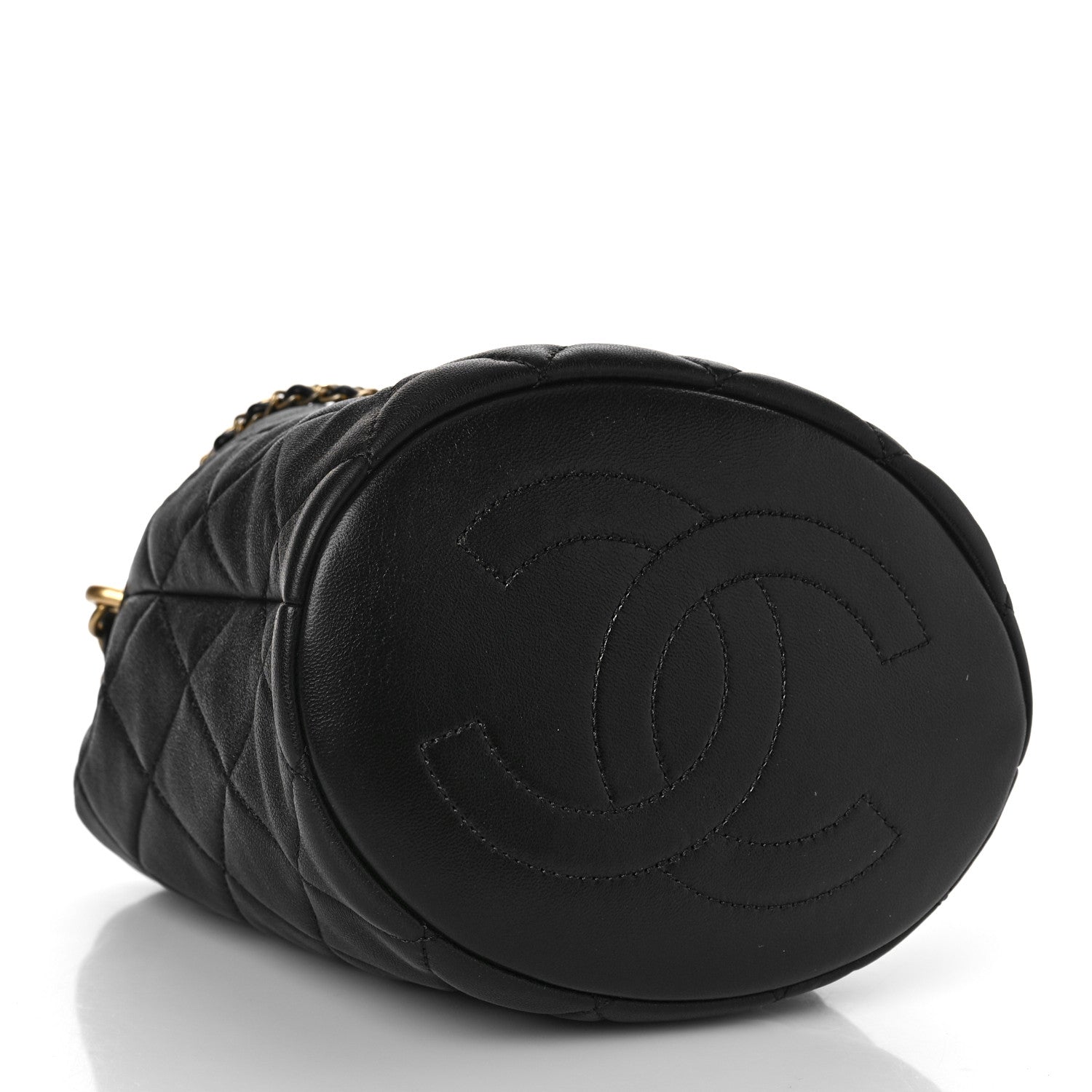Chanel Lambskin Quilted Pearl Crown Drawstring Bag Black 4 of 8