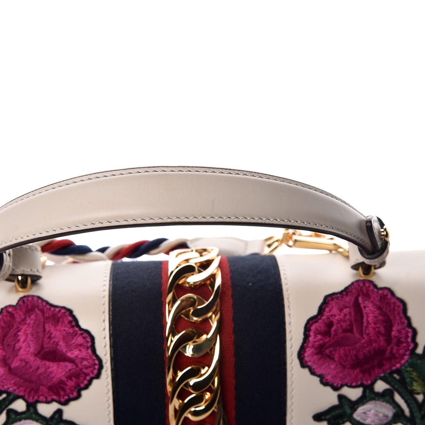 Calfskin Embroidered Medium Sylvie Top Handle Bag White