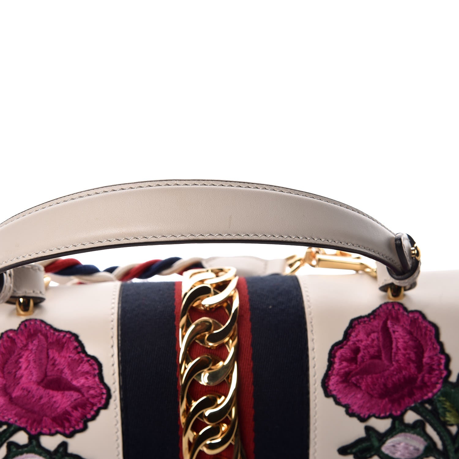 Gucci Calfskin Embroidered Medium Sylvie Top Handle Bag White 19 of 21