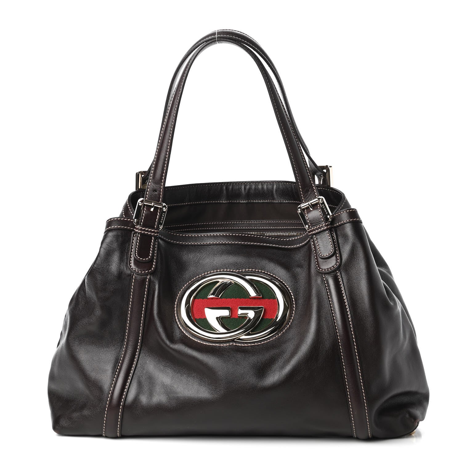 Gucci Calfskin Medium Britt Tote Dark Brown 1 of 11