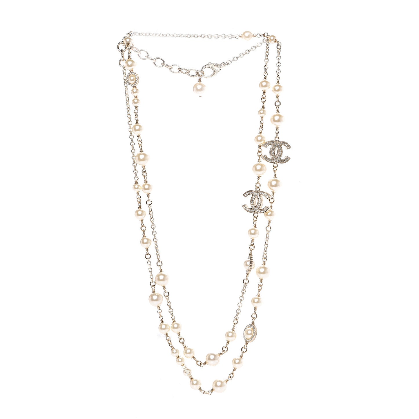 Pearl Crystal CC Lace Camellia Long Necklace Gold