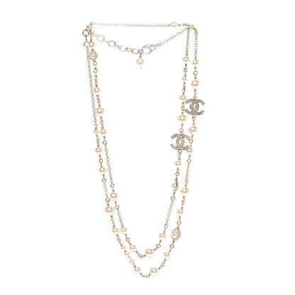Chanel Pearl Crystal CC Lace Camellia Long Necklace Gold 2 of 3